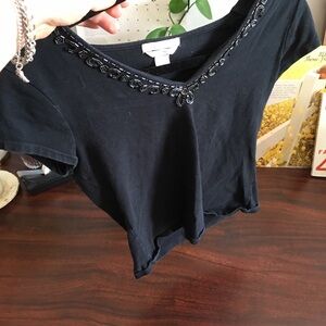 BLACK BEDAZZLED VINTAGE Y2K BABYTEE